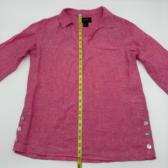 Tahari Women’s 100% Linen Henley 3/4 Sleeve Pink Tunic w/ Side Vents Medium - Picture 14 of 15